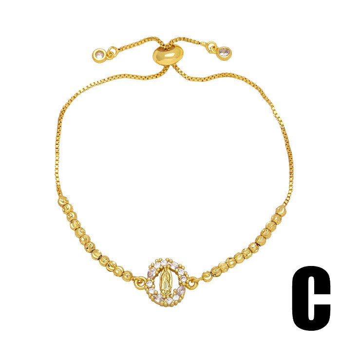Estilo vintage streetwear retrato cobre frisado chapeamento inlay zircon 18k pulseiras banhadas a ouro