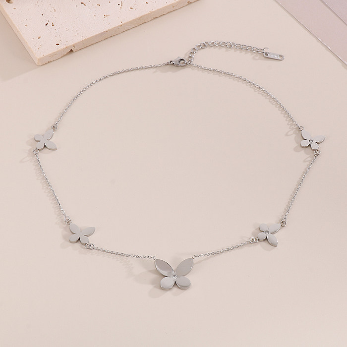 Sweet Simple Style Four Leaf Clover Titanium Steel Plating Inlay Artificial Diamond 18K Gold Plated Bracelets Necklace