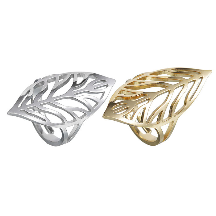 O estilo simples casual deixa o chapeamento de aço inoxidável escavar anéis abertos banhados a ouro 14K