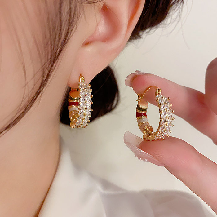 1 Pair Simple Style Circle Plating Inlay Copper Zircon Gold Plated Hoop Earrings