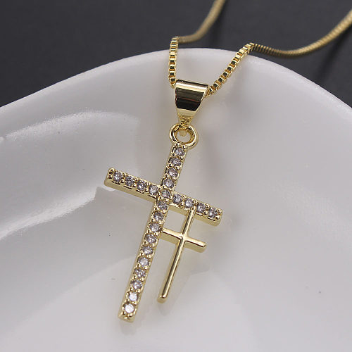 IG Style Hip-Hop Cool Style Cross Copper Gold Plated Zircon Pendant Necklace In Bulk