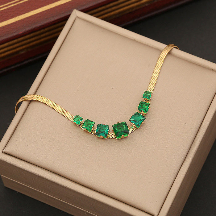 Elegante quadrado de aço inoxidável chapeamento incrustação de pedras preciosas artificiais pulseiras brincos colar