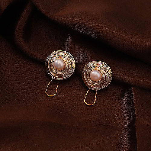 1 paire de clous d'oreilles plaqués or 18 carats, Style Simple, incrustation ronde, perle en cuivre