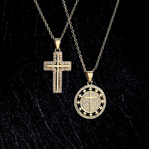 Religious Jewelry Copper-plated 18K Gold Zircon Cross Pendant Necklace