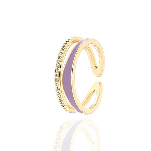 Sweet Irregular Copper Enamel Inlay Zircon Open Ring