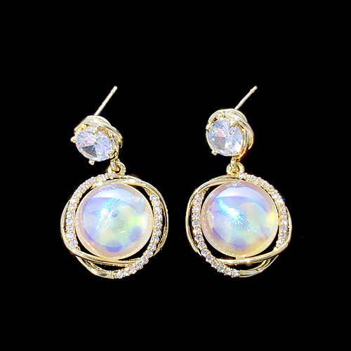 1 Pair Elegant Round Inlay Imitation Pearl Copper Zircon Drop Earrings