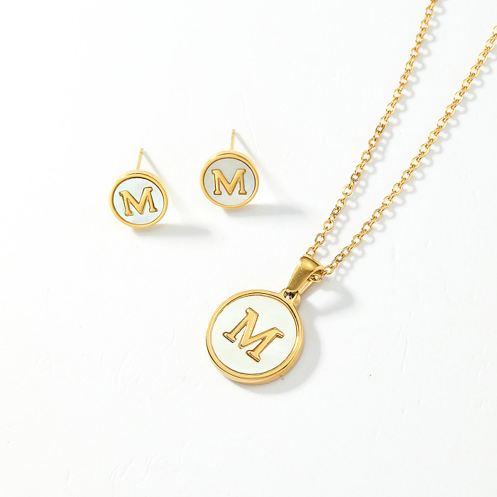 1 Set Fashion Letter Stainless Steel Plating Earrings Necklace
