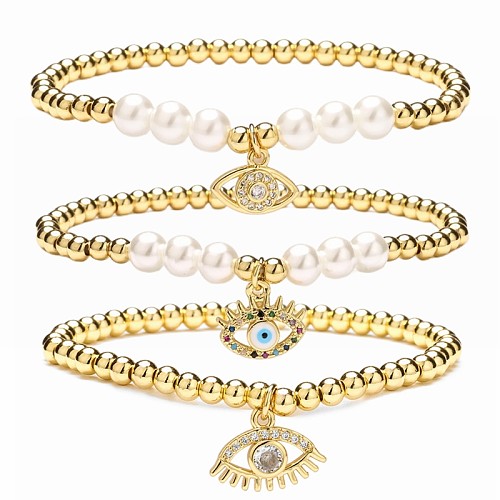 1 pièce de bracelets artistiques en forme de cœur et de lune, incrustation de perles en cuivre et Zircon