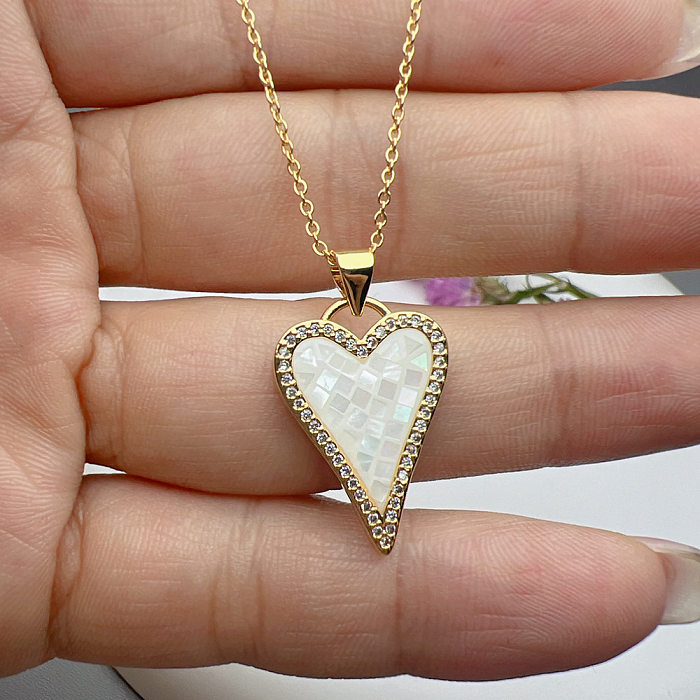 Collier pendentif plaqué or 18 carats en Zircon, Style Simple et doux, en forme de cœur, incrustation de cuivre