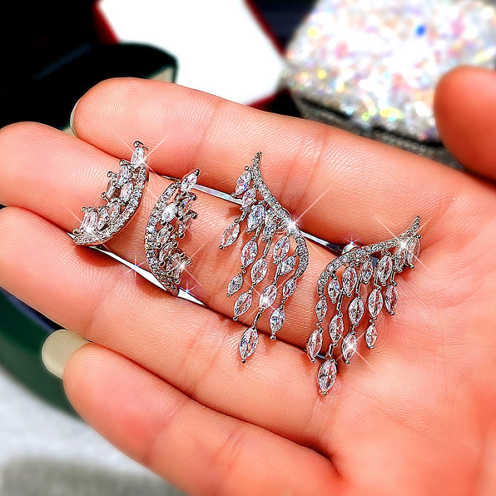 Exaggerated Copper Diamond Angel Wings Adjustable Ladies Ring Earrings