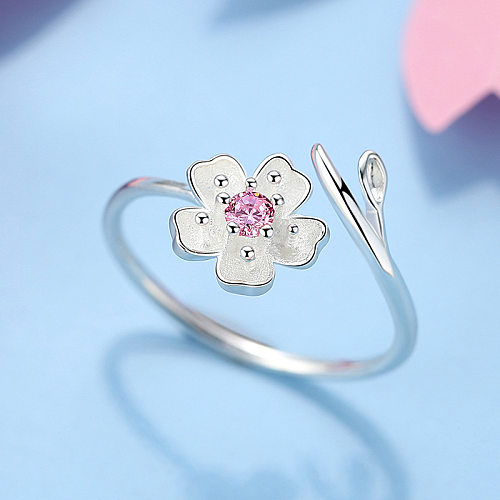 Glam Vacation Sweet Flower Copper Inlay Artificial Diamond Open Rings