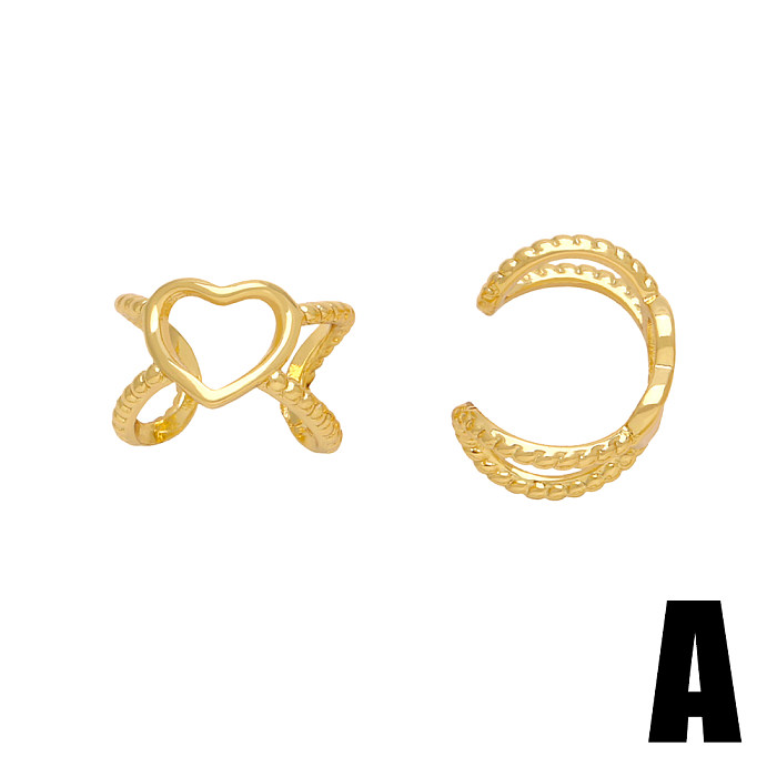 1 Pair Artistic Heart Shape Snake Plating Inlay Copper Zircon 18K Gold Plated Ear Clips