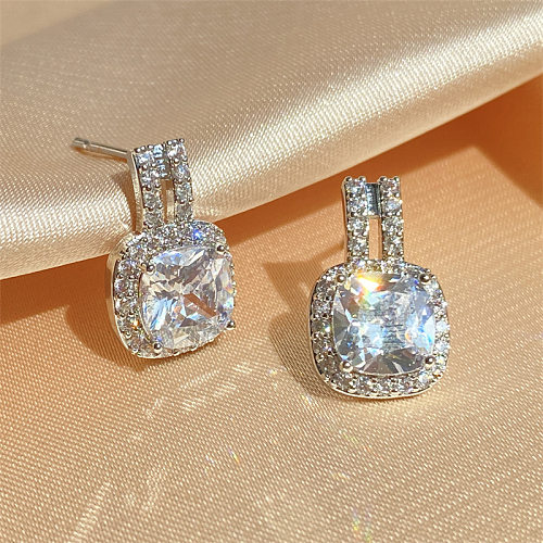 1 Paar elegante Damen-Ohrringe mit quadratischer Beschichtung und Inlay aus Kupfer und Zirkon