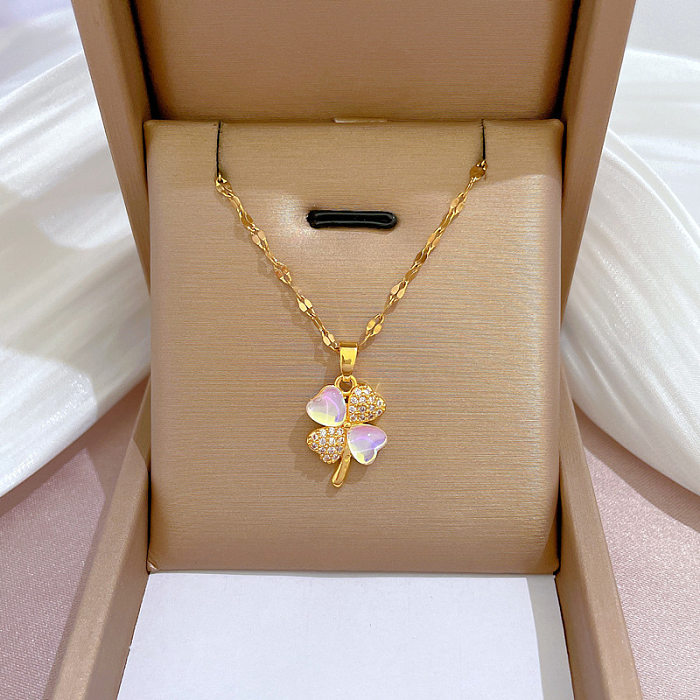 Classic Style Round Flower Stainless Steel Copper Plating Pendant Necklace