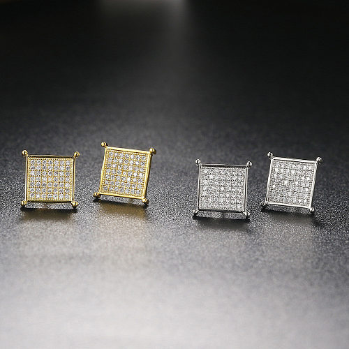 1 Pair Classic Style Square Inlay Copper Zircon Ear Studs