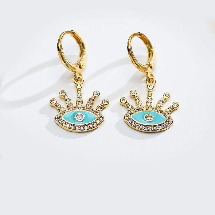 1 Pair Elegant Simple Style Devil'S Eye Enamel Inlay Copper Zircon Drop Earrings