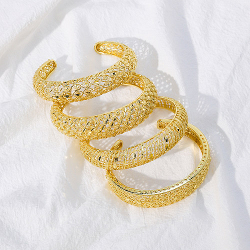 Bracelet en cuivre géométrique rétro évider des bracelets en cuivre plaqué or