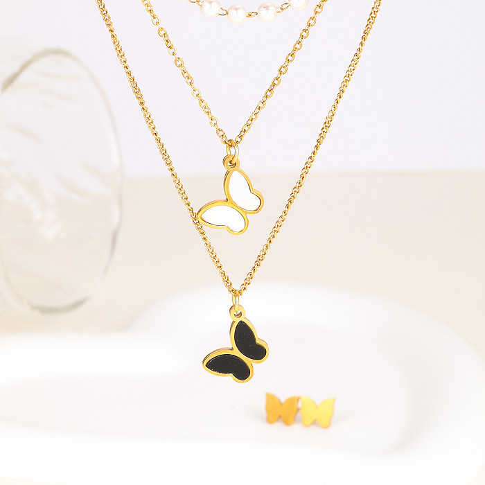 IG Style Elegant Modern Style Butterfly Stainless Steel Plating 18K Gold Plated Earrings Necklace