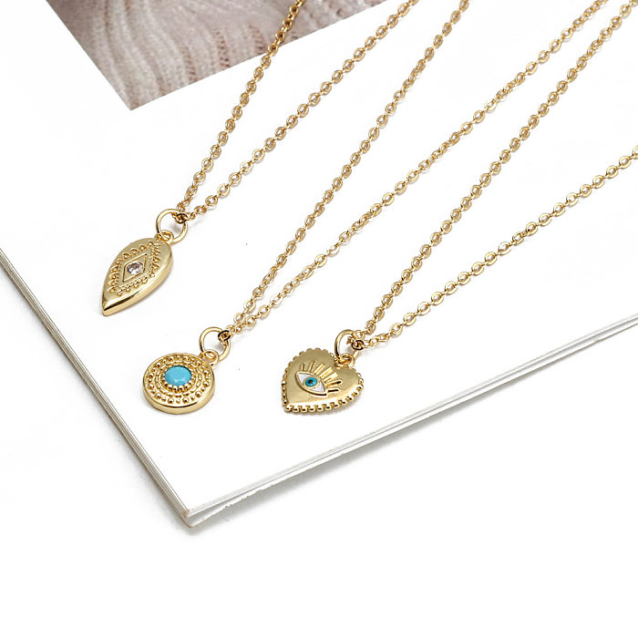 Simple Style Devil'S Eye Heart Shape Copper Artificial Gemstones Pendant Necklace In Bulk