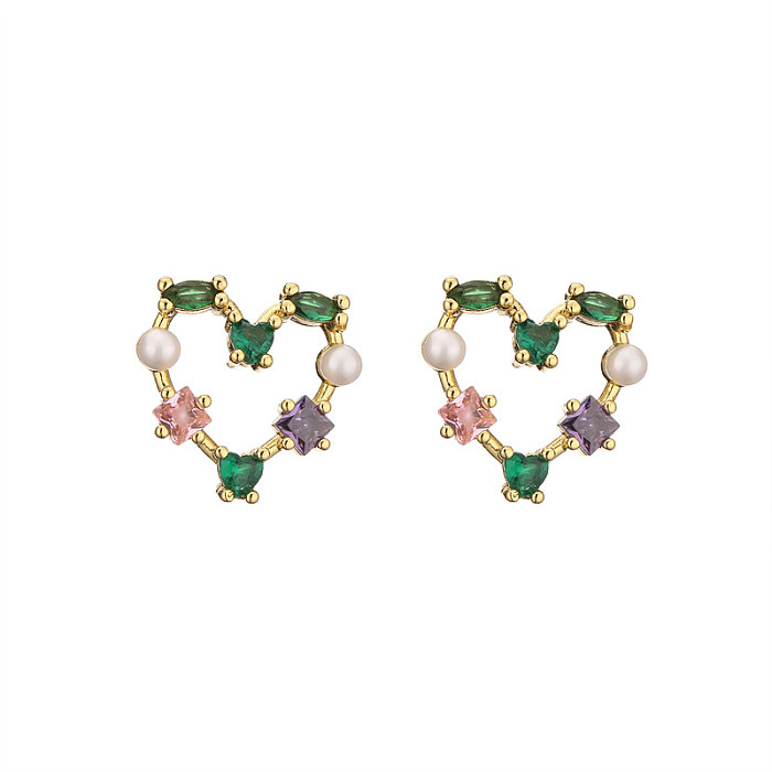 1 par de brincos de orelha de zircônia com incrustações de cobre em formato de coração de animal da moda