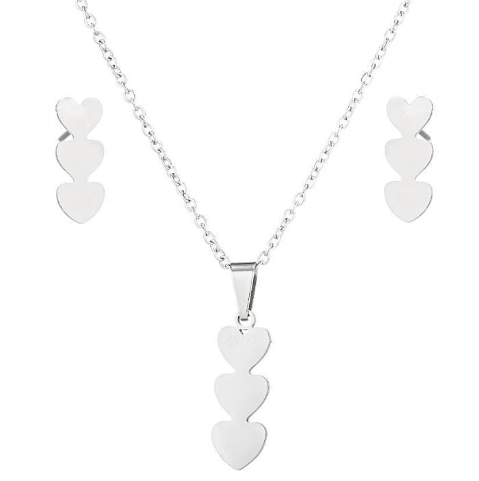Simple Style Heart Shape Stainless Steel Plating Women'S Earrings Necklace
