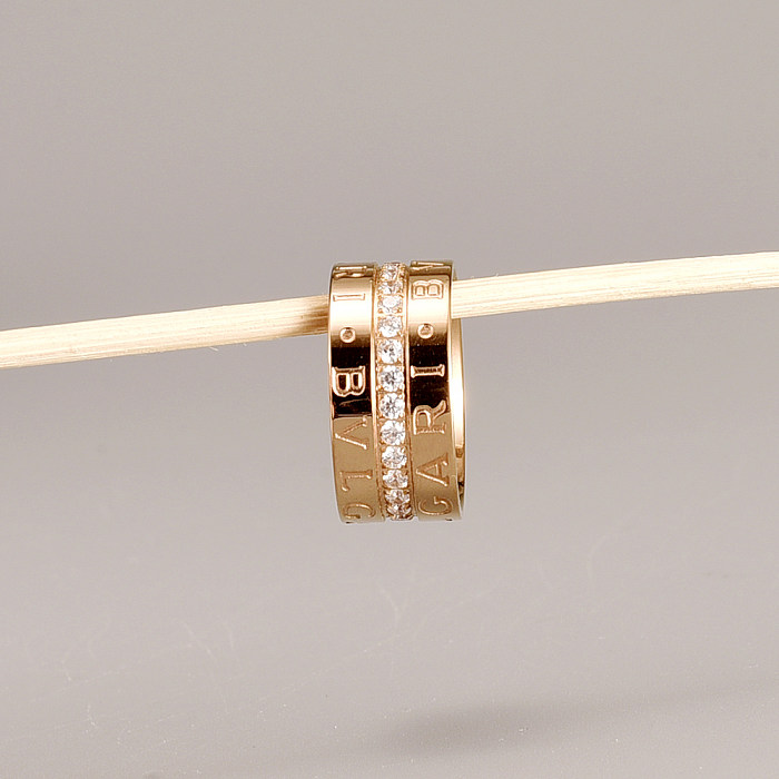 Women'S Simple Style Geometric Titanium Steel Rings Diamond Zircon Stainless Steel Rings