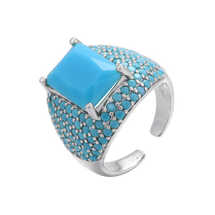 Vintage Colorful Square Diamond Micro-inlaid Zircon Opening Adjustable Ring Wholesale jewelry