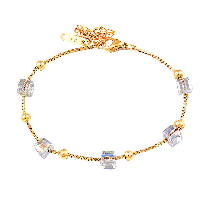 Retro-geometrische Titan-Stahl-Inlay-Kristall-Armband-Halskette für Damen