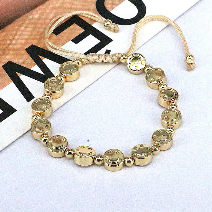 1 Piece INS Style Round Smiley Face Copper Plating Bracelets