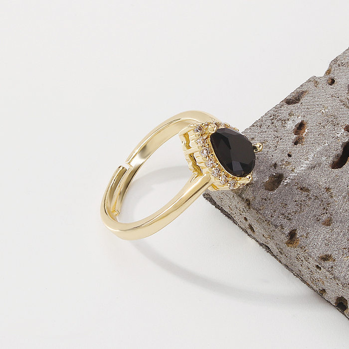 Simple Drop-shaped Zircon Creative Adjustable Copper Ring