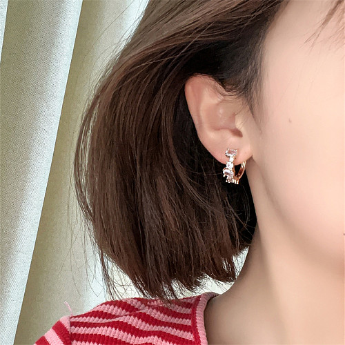 1 Pair Casual Vintage Style Simple Style Geometric Plating Inlay Copper Zircon White Gold Plated Gold Plated Ear Clip Earrings