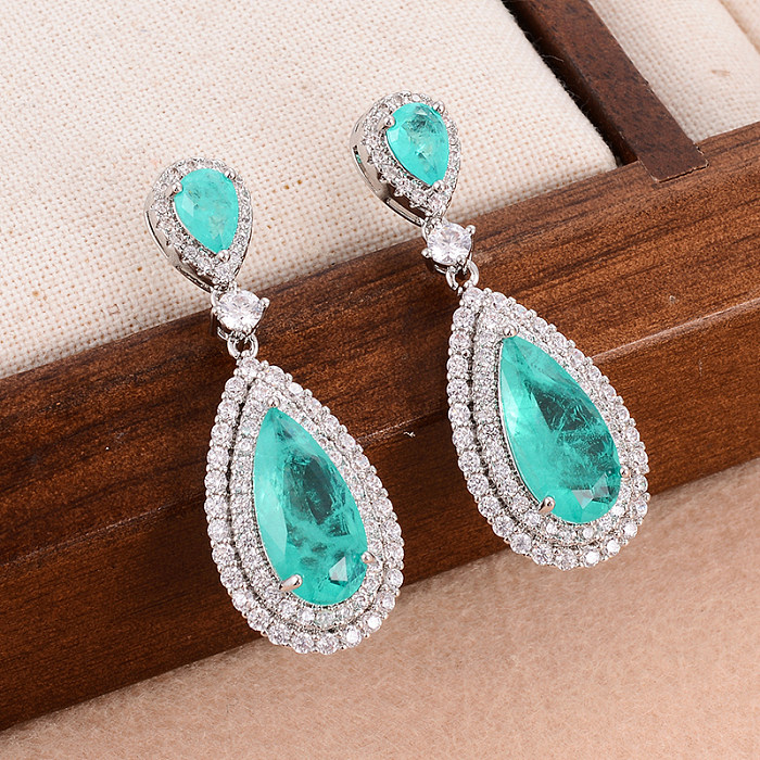1 Pair Elegant Water Droplets Plating Inlay Copper Zircon Drop Earrings