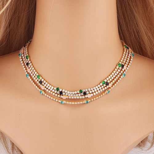 Collar de cobre geométrico de estilo simple con incrustaciones de circón collares de cobre