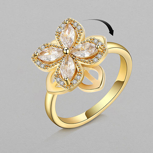 Rotatable Four-leaf Clover Ring Female Copper Micro-encrusted Zircon Ring