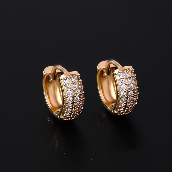 3 Pairs Hip-Hop Retro Geometric Plating Inlay Copper Zircon Gold Plated Earrings