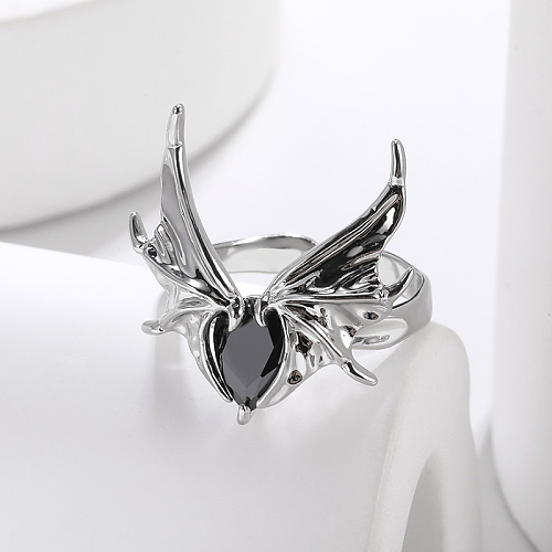 Anillos abiertos de circonio con incrustaciones de acero inoxidable con alas de estilo simple exagerado