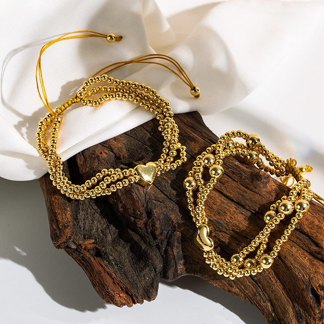 Elegant Classic Style Heart Shape Copper Layered 18K Gold Plated Bracelets