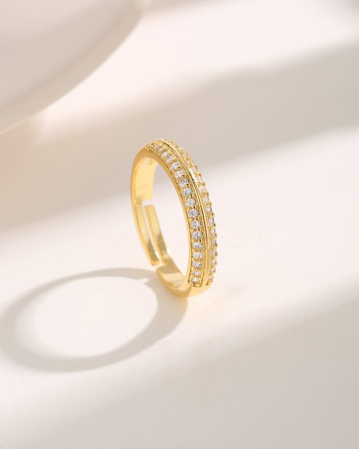 Estilo moderno comutar olho ginkgo folha cobre chapeamento oco incrustação zircão 18k banhado a ouro anéis abertos