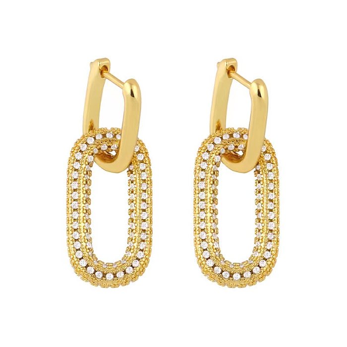 Fashion Circle Square Copper Inlay Zircon Earrings 1 Pair