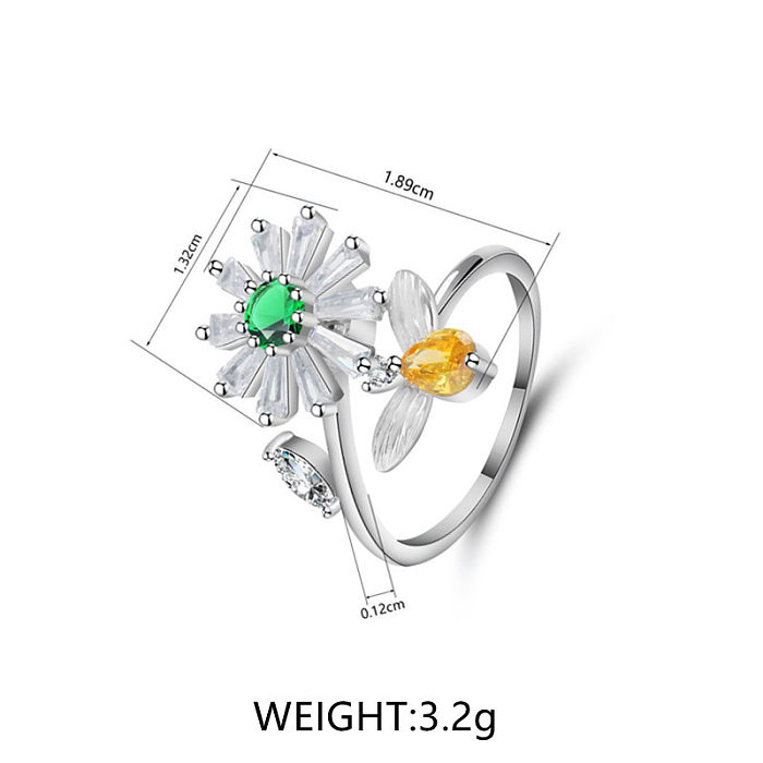 Elegant Lady Simple Style Flower Copper Plating Inlay Zircon Open Rings