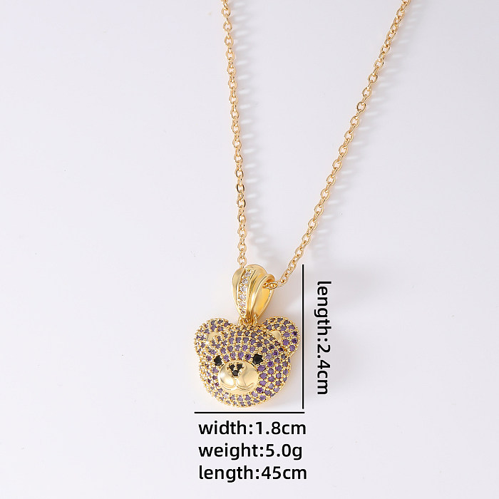 Casual Cute Simple Style Little Bear Copper Zircon Pendant Necklace In Bulk