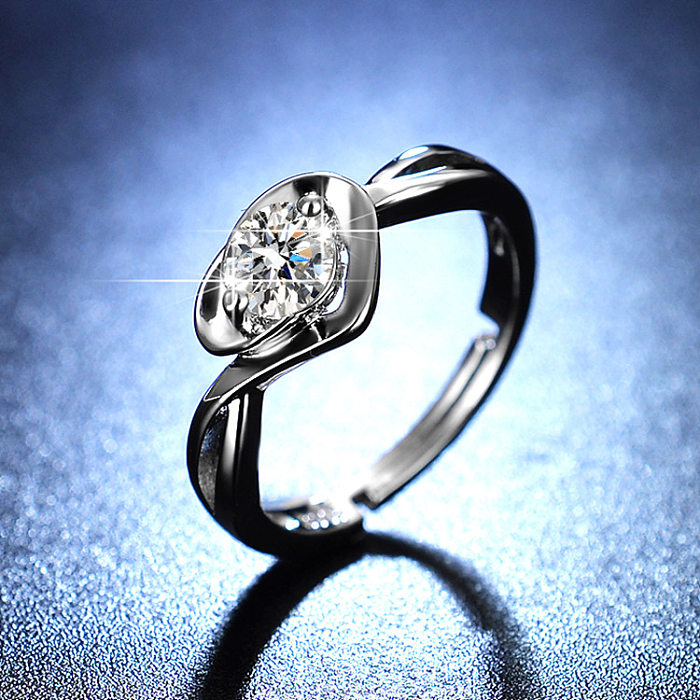 Anillo abierto de diamantes de imitación con incrustaciones de cobre geométrico brillante