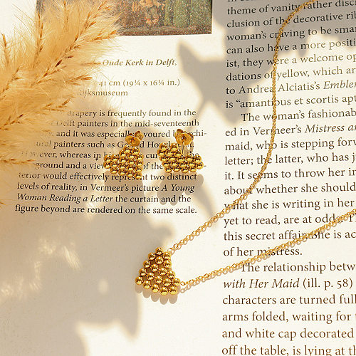 Modisches Ohrringe-Set mit herzförmiger Naht-Halskette aus Titanstahl und 18-karätigem Gold