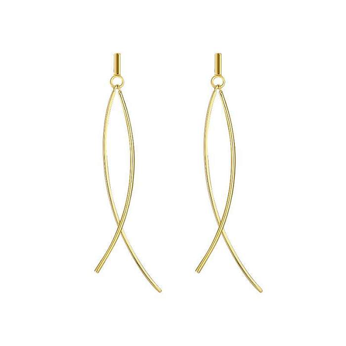 1 Pair Retro Simple Style Solid Color Plating Copper 14K Gold Plated Drop Earrings