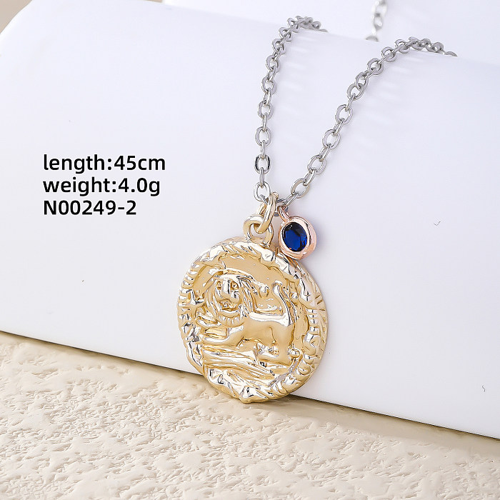 Elegant Hip-Hop Simple Style Round Constellation Copper Plating Inlay Zircon Gold Plated Pendant Necklace
