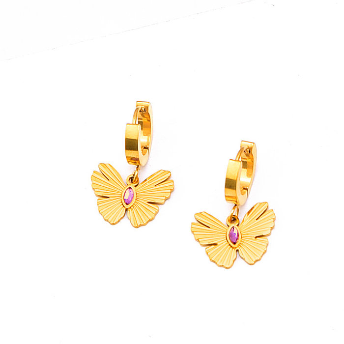 Einfache Schmetterlingsarmbänder mit Titanstahlbeschichtung, Ohrringe und Halskette