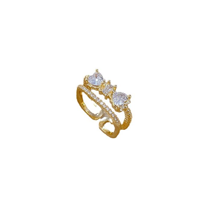 Classic Style Solid Color Brass Plating Inlay Zircon Gold Plated Open Rings