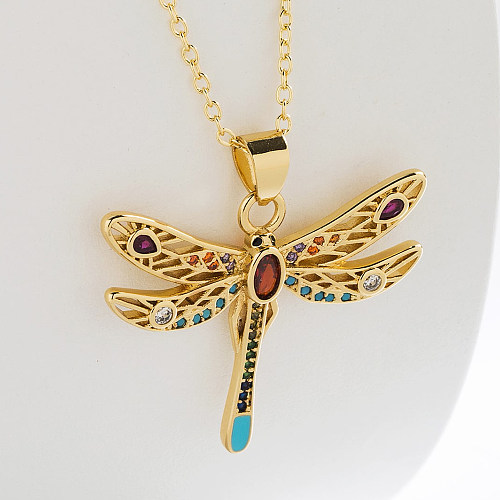 Mode Libelle Kupfer vergoldet Zirkon Anhänger Halskette 1 Stück
