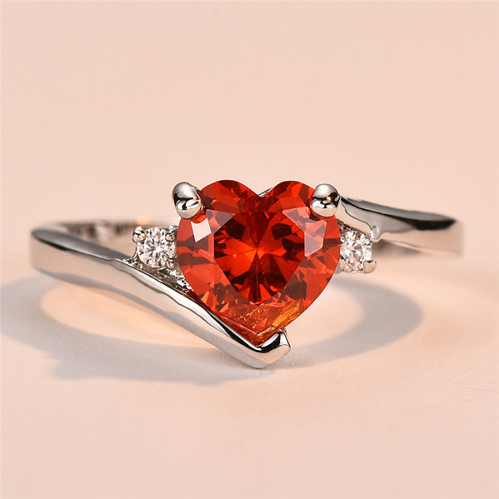 Fashion Heart Shape Copper Plating Zircon Rings 1 Piece