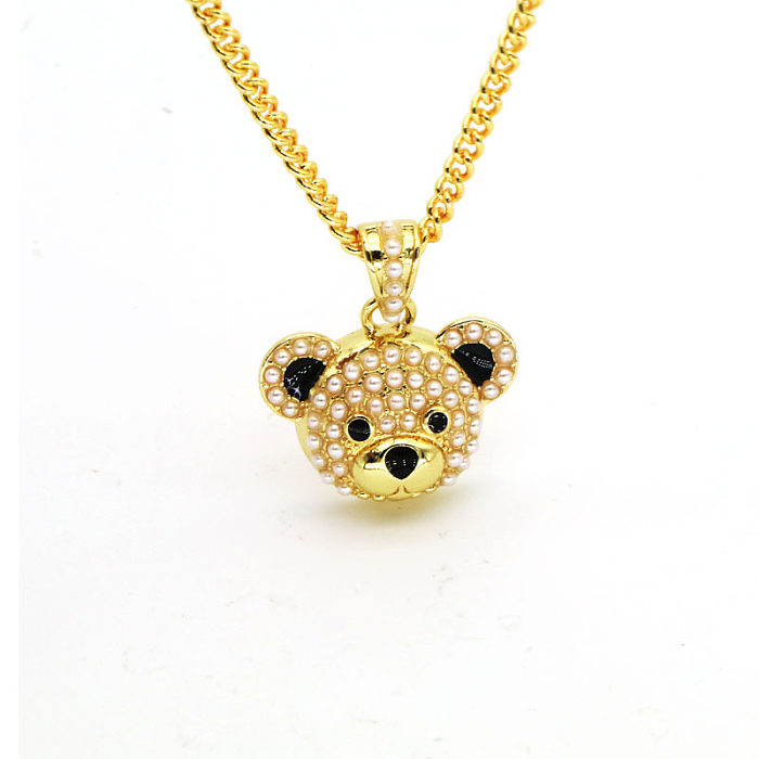 Commute Bear Copper Plating Inlay Rhinestones Gold Plated Pendant Necklace
